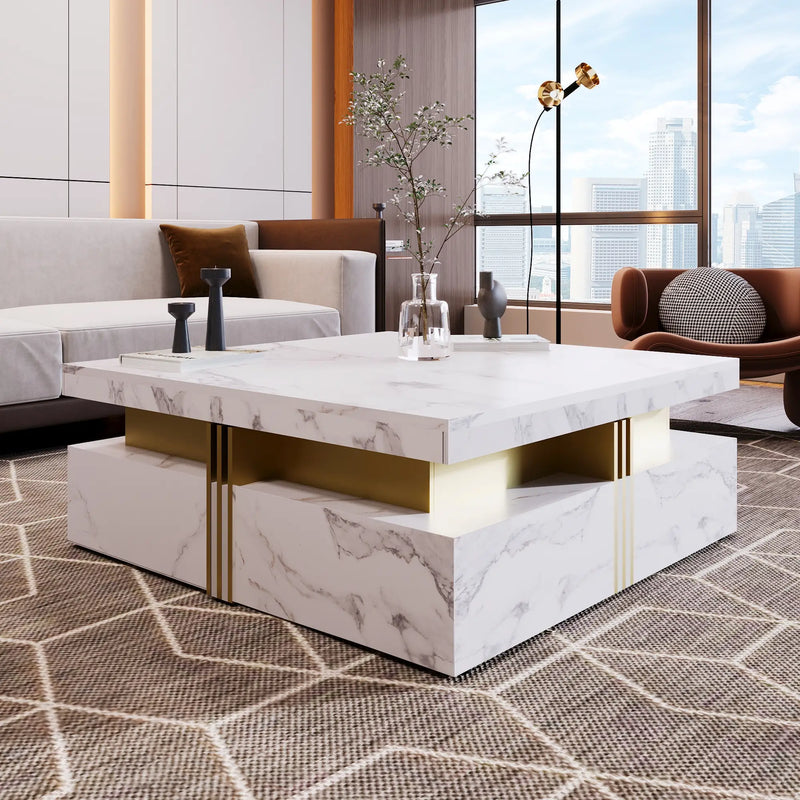 Pending - Aosom Modern Square Storage Coffee Table with 4 Drawers - Available in 2 Colours