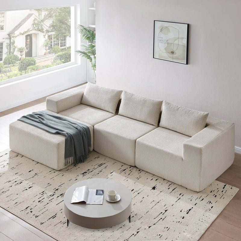 Pending - Aosom Modular Corduroy Fabric Sectional Sofa in Beige