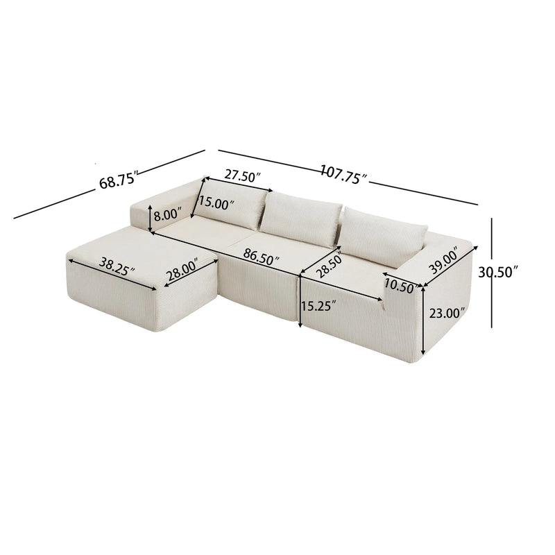 Pending - Aosom Modular Corduroy Fabric Sectional Sofa in Beige
