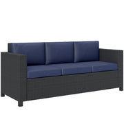 Pending - Aosom Navy Blue Outsunny Deluxe 3 Seat Rattan Wicker Patio Sofa with Cushion - Available in 3 Colours