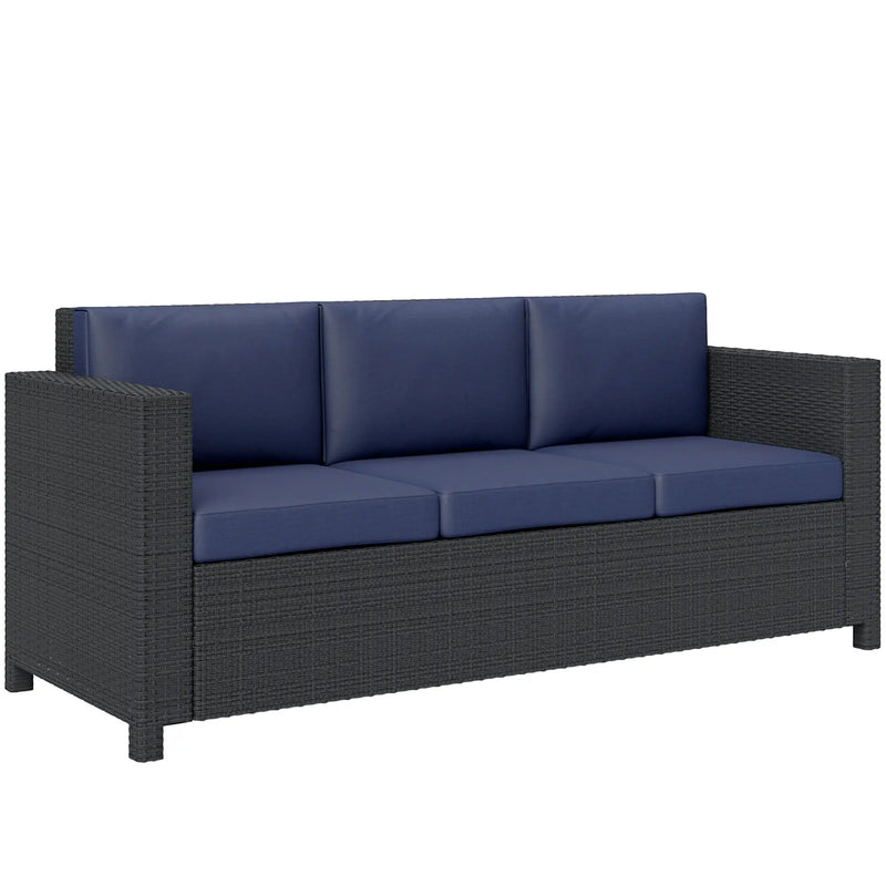 Pending - Aosom Navy Blue Outsunny Deluxe 3 Seat Rattan Wicker Patio Sofa with Cushion - Available in 3 Colours