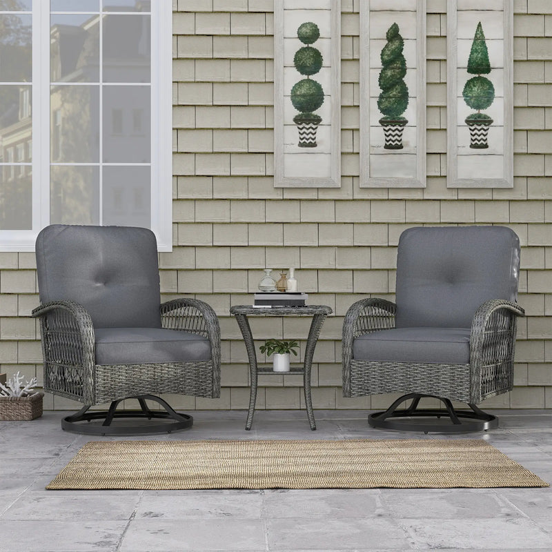 Pending - Aosom Outsunny 2 Wicker Swivel Rocking Chairs and 2-Tier Glass Coffee Table in Grey