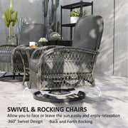 Pending - Aosom Outsunny 2 Wicker Swivel Rocking Chairs and 2-Tier Glass Coffee Table in Grey