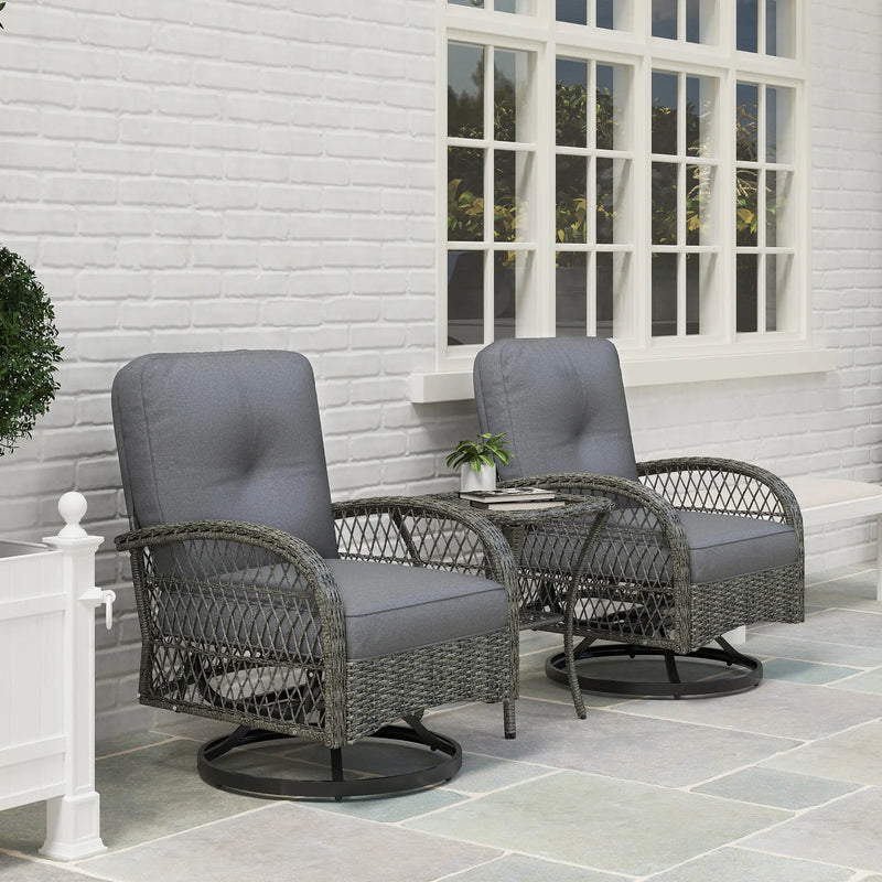 Pending - Aosom Outsunny 2 Wicker Swivel Rocking Chairs and 2-Tier Glass Coffee Table in Grey
