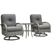 Pending - Aosom Outsunny 2 Wicker Swivel Rocking Chairs and 2-Tier Glass Coffee Table in Grey
