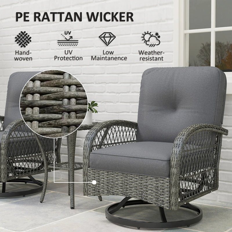 Pending - Aosom Outsunny 2 Wicker Swivel Rocking Chairs and 2-Tier Glass Coffee Table in Grey