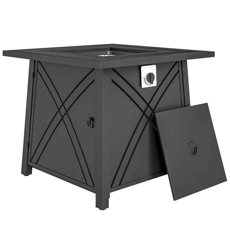 Pending - Aosom Outsunny 28" Propane Fire Pit Table 40,000 Btu Square Outdoor Gas Fire Table with Waterproof Cover, Adjustable Foot Pads