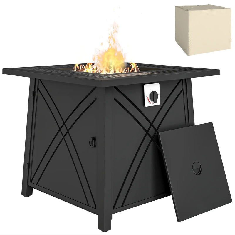 Pending - Aosom Outsunny 28" Propane Fire Pit Table 40,000 Btu Square Outdoor Gas Fire Table with Waterproof Cover, Adjustable Foot Pads