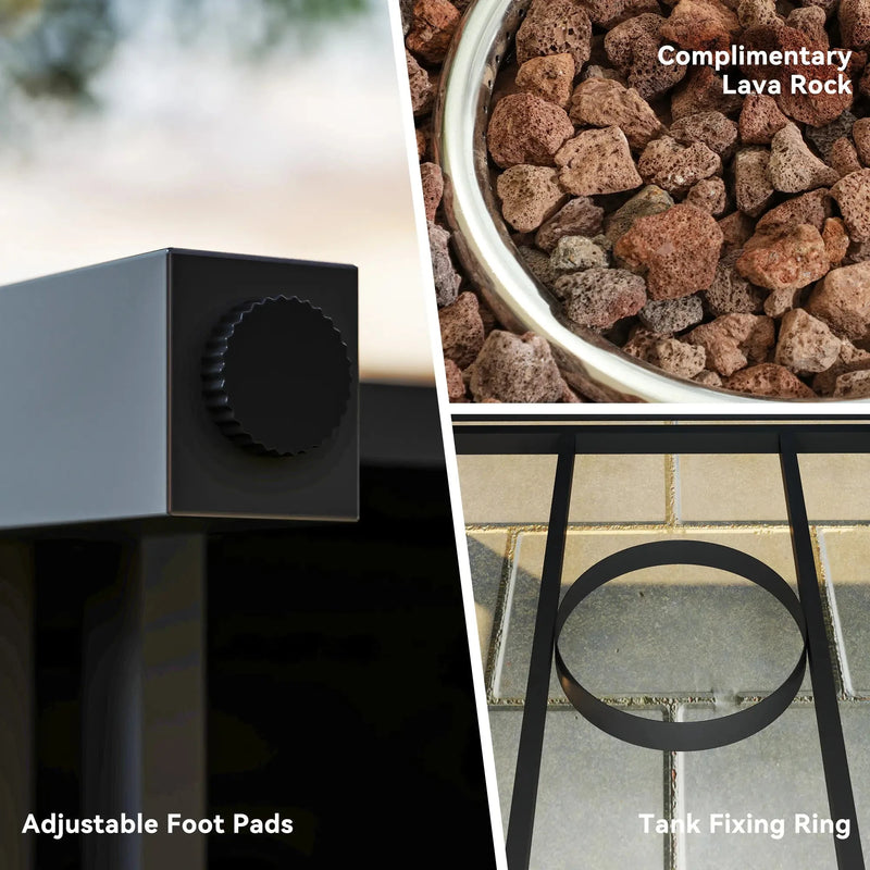 Pending - Aosom Outsunny 28" Propane Fire Pit Table 40,000 Btu Square Outdoor Gas Fire Table with Waterproof Cover, Adjustable Foot Pads