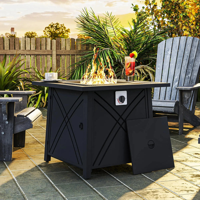 Pending - Aosom Outsunny 28" Propane Fire Pit Table 40,000 Btu Square Outdoor Gas Fire Table with Waterproof Cover, Adjustable Foot Pads