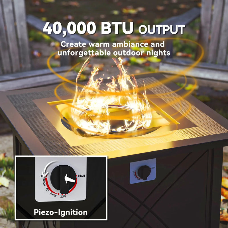 Pending - Aosom Outsunny 28" Propane Fire Pit Table 40,000 Btu Square Outdoor Gas Fire Table with Waterproof Cover, Adjustable Foot Pads