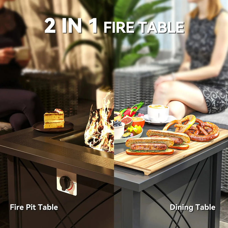 Pending - Aosom Outsunny 28" Propane Fire Pit Table 40,000 Btu Square Outdoor Gas Fire Table with Waterproof Cover, Adjustable Foot Pads