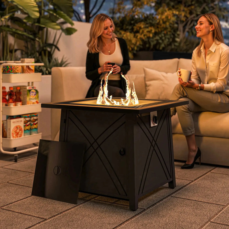 Pending - Aosom Outsunny 28" Propane Fire Pit Table 40,000 Btu Square Outdoor Gas Fire Table with Waterproof Cover, Adjustable Foot Pads