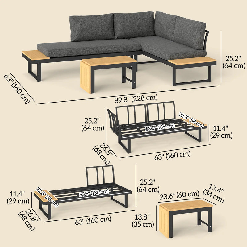Pending - Aosom Outsunny 3 Pieces Aluminum Corner Patio Set with 2 Loveseats and Coffee Table - Available in 2 Colours