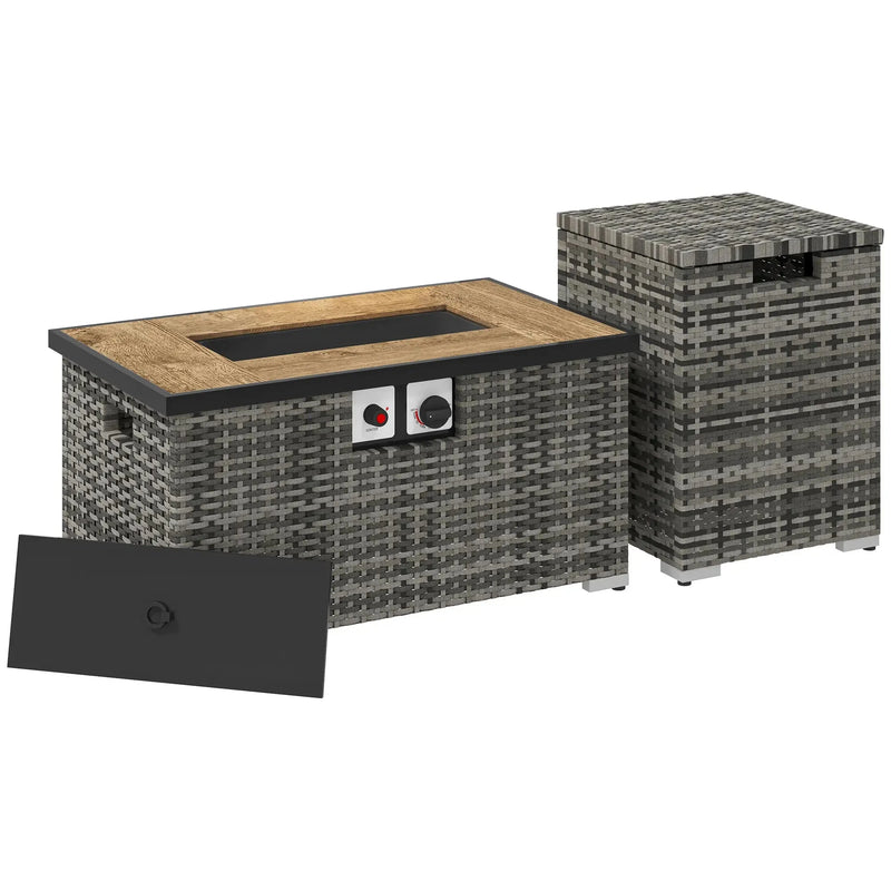 Pending - Aosom Outsunny 32" Propane Fire Pit Table 40,000 Btu Rattan Outdoor Gas Fire Table with Hideaway Propane Tank Holder, Waterproof Cover