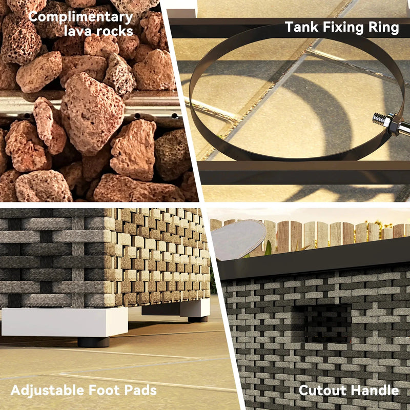 Pending - Aosom Outsunny 32" Propane Fire Pit Table 40,000 Btu Rattan Outdoor Gas Fire Table with Hideaway Propane Tank Holder, Waterproof Cover