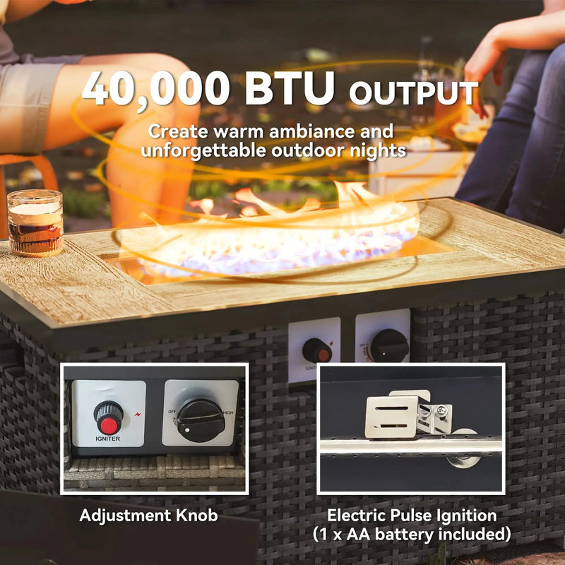 Pending - Aosom Outsunny 32" Propane Fire Pit Table 40,000 Btu Rattan Outdoor Gas Fire Table with Hideaway Propane Tank Holder, Waterproof Cover