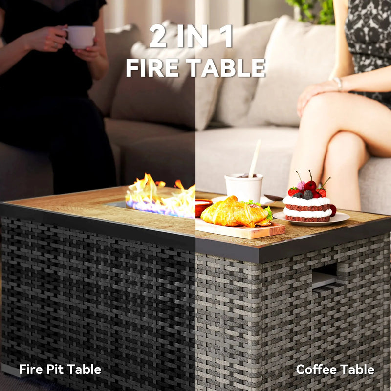 Pending - Aosom Outsunny 32" Propane Fire Pit Table 40,000 Btu Rattan Outdoor Gas Fire Table with Hideaway Propane Tank Holder, Waterproof Cover