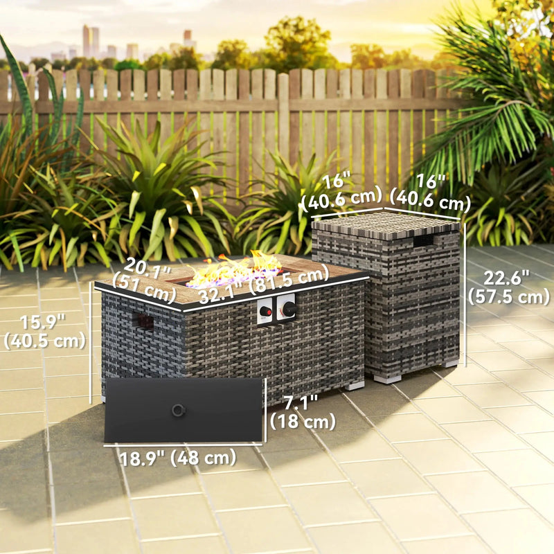 Pending - Aosom Outsunny 32" Propane Fire Pit Table 40,000 Btu Rattan Outdoor Gas Fire Table with Hideaway Propane Tank Holder, Waterproof Cover