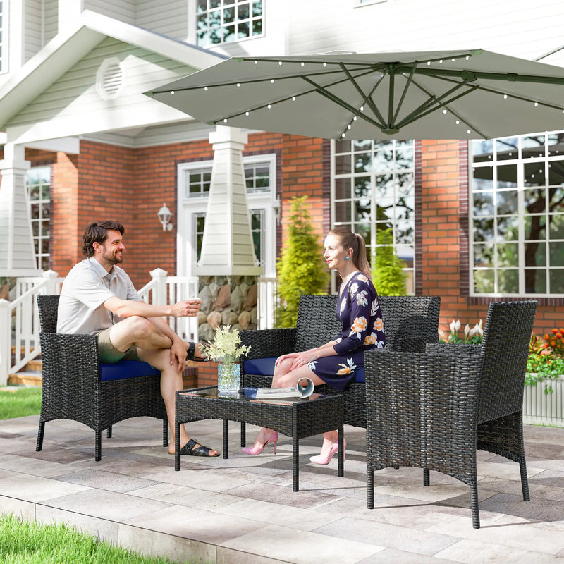 aosom patio umbrellas Aosom Outsunny 4 Piece Outdoor Patio Wicker Rattan Loveseat Conversation Set — Wholesale Furniture Brokers Canada
