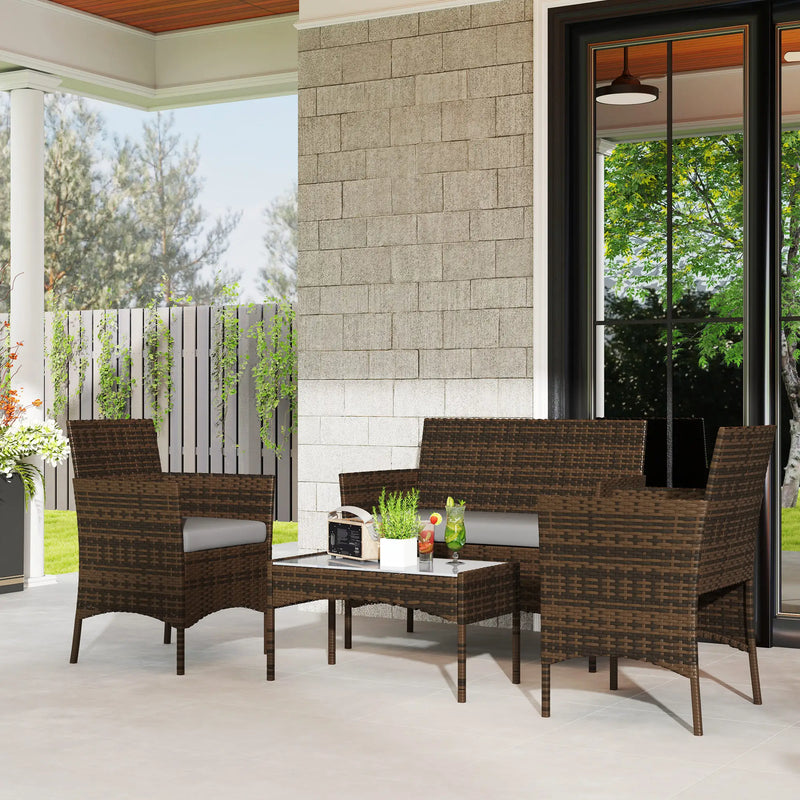 Pending - Aosom Outsunny 4 Pieces Wicker Rattan Outdoor Patio Furniture Set - Available in 4 Colours