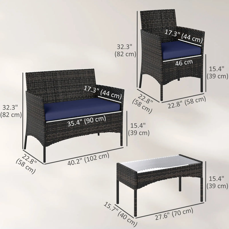 Pending - Aosom Outsunny 4 Pieces Wicker Rattan Outdoor Patio Furniture Set - Available in 4 Colours