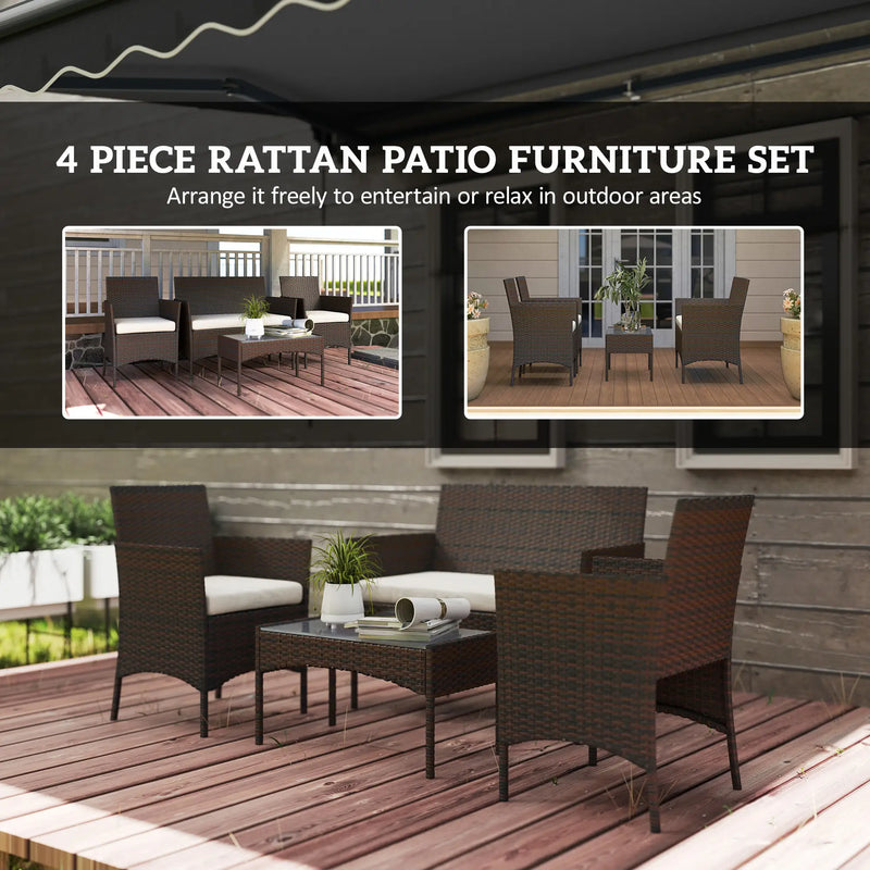 Pending - Aosom Outsunny 4 Pieces Wicker Rattan Outdoor Patio Furniture Set - Available in 4 Colours