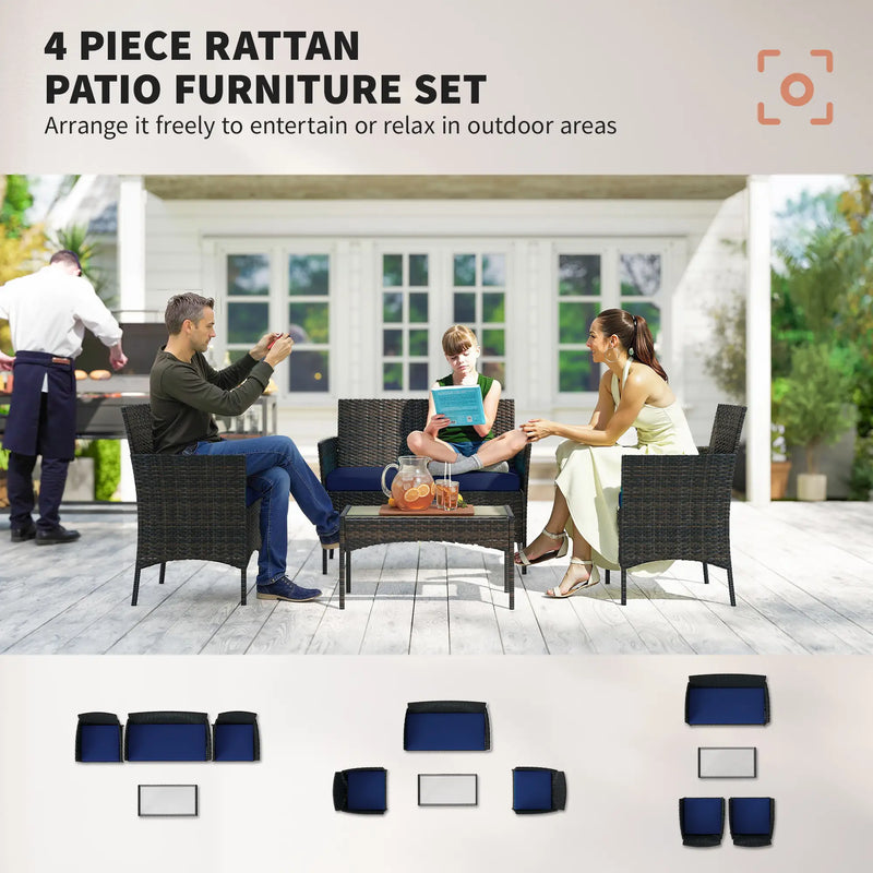Pending - Aosom Outsunny 4 Pieces Wicker Rattan Outdoor Patio Furniture Set - Available in 4 Colours