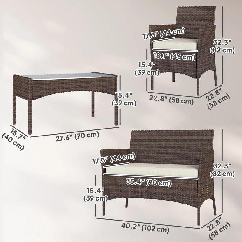 Pending - Aosom Outsunny 4 Pieces Wicker Rattan Outdoor Patio Furniture Set - Available in 4 Colours