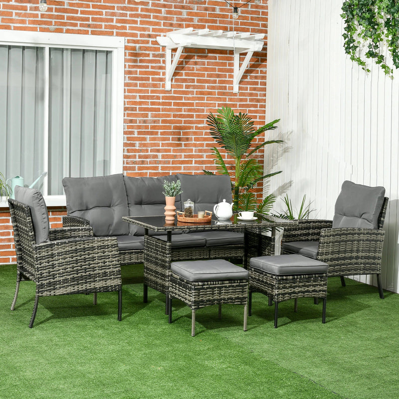 Pending - Aosom Outsunny 6 Piece Patio Furniture Set with Patio Chairs, Ottomans, Sofa, Glass Top Table and Cushions, Sectional Wicker Rattan Conversation Set For Backyard, Porch, Grey