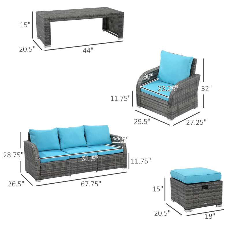 Pending - Aosom Outsunny 6 Pieces Patio Furniture Set, Outdoor Rattan Sectional Furniture with Recliner, For Lawn Garden Backyard - Available in 5 Colours