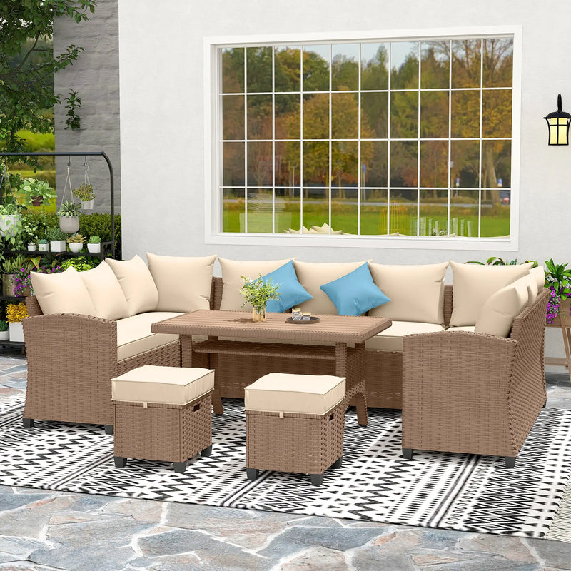 Pending - Aosom Outsunny 6 Pieces Wicker PE Rattan Patio Furniture Set with Cushions in Khaki