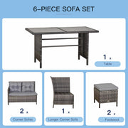 Pending - Aosom Outsunny 6Pcs Outdoor Rattan Sofa Set Garden Wicker Sectional Couch Furniture Set with Dining Table and Chair White - Available in 6 Colours