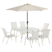 Pending - Aosom Outsunny 8 Pieces Patio Dining Set with Umbrella, 6 Chairs and Table, Grey - Available in 2 Colours
