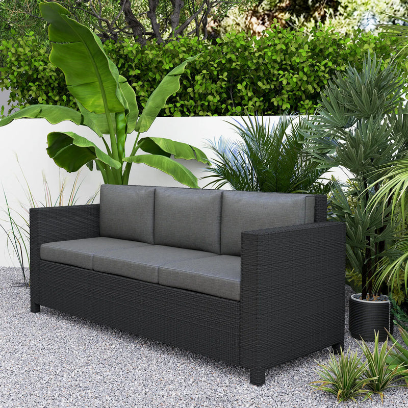 Pending - Aosom Outsunny Deluxe 3 Seat Rattan Wicker Patio Sofa with Cushion - Available in 3 Colours
