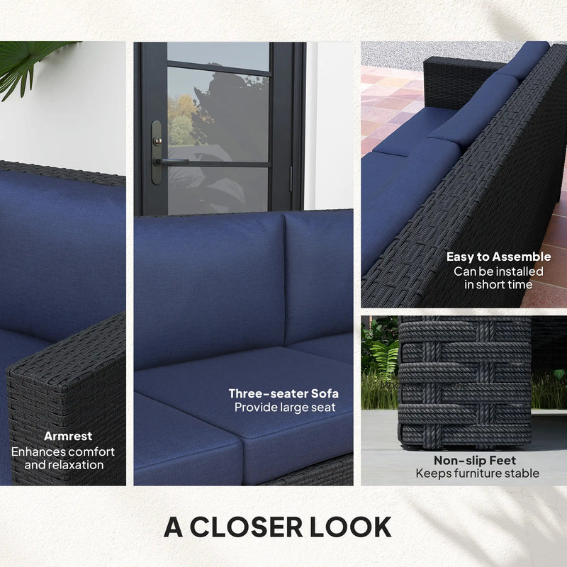 Pending - Aosom Outsunny Deluxe 3 Seat Rattan Wicker Patio Sofa with Cushion - Available in 3 Colours