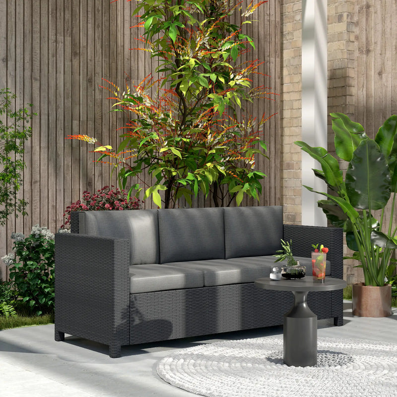 Pending - Aosom Outsunny Deluxe 3 Seat Rattan Wicker Patio Sofa with Cushion - Available in 3 Colours