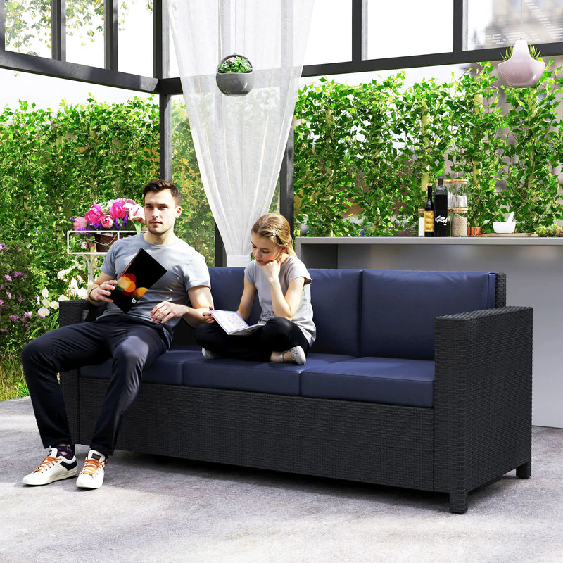 Pending - Aosom Outsunny Deluxe 3 Seat Rattan Wicker Patio Sofa with Cushion - Available in 3 Colours