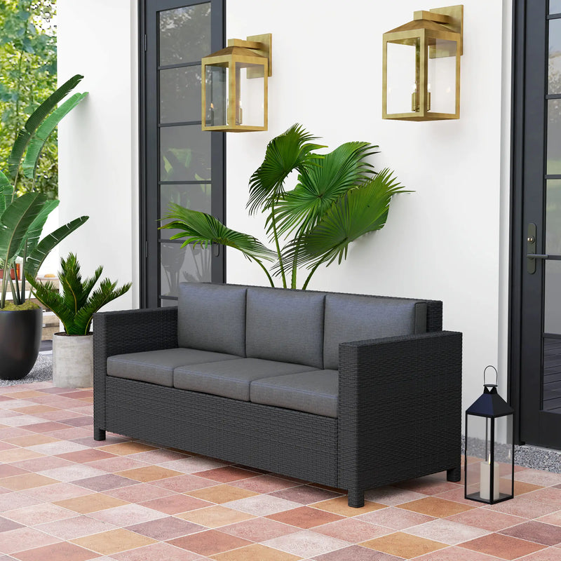 Pending - Aosom Outsunny Deluxe 3 Seat Rattan Wicker Patio Sofa with Cushion - Available in 3 Colours