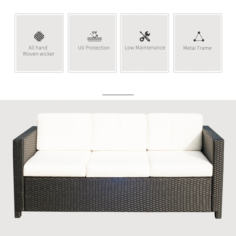Pending - Aosom Outsunny Deluxe 3 Seat Rattan Wicker Patio Sofa with Cushion - Available in 3 Colours