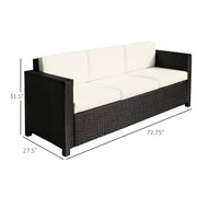 Pending - Aosom Outsunny Deluxe 3 Seat Rattan Wicker Patio Sofa with Cushion - Available in 3 Colours
