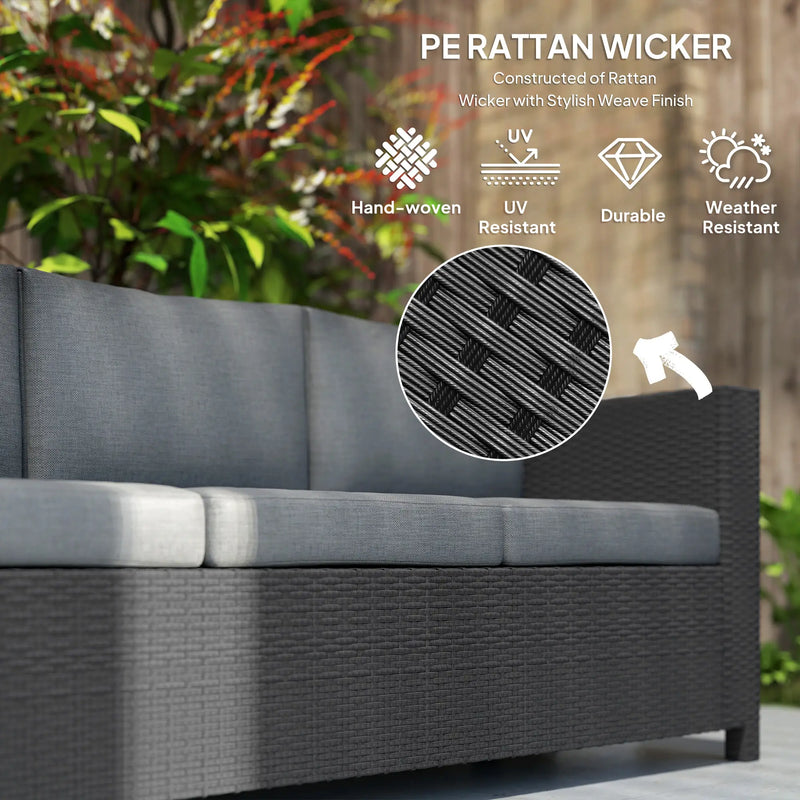 Pending - Aosom Outsunny Deluxe 3 Seat Rattan Wicker Patio Sofa with Cushion - Available in 3 Colours