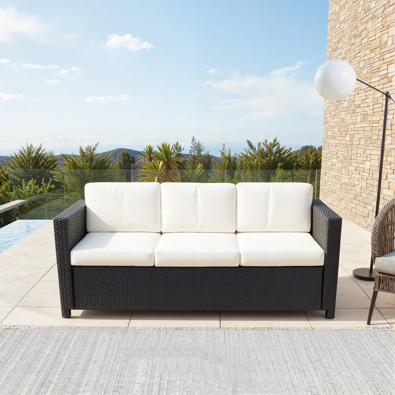 Pending - Aosom Outsunny Deluxe 3 Seat Rattan Wicker Patio Sofa with Cushion - Available in 3 Colours