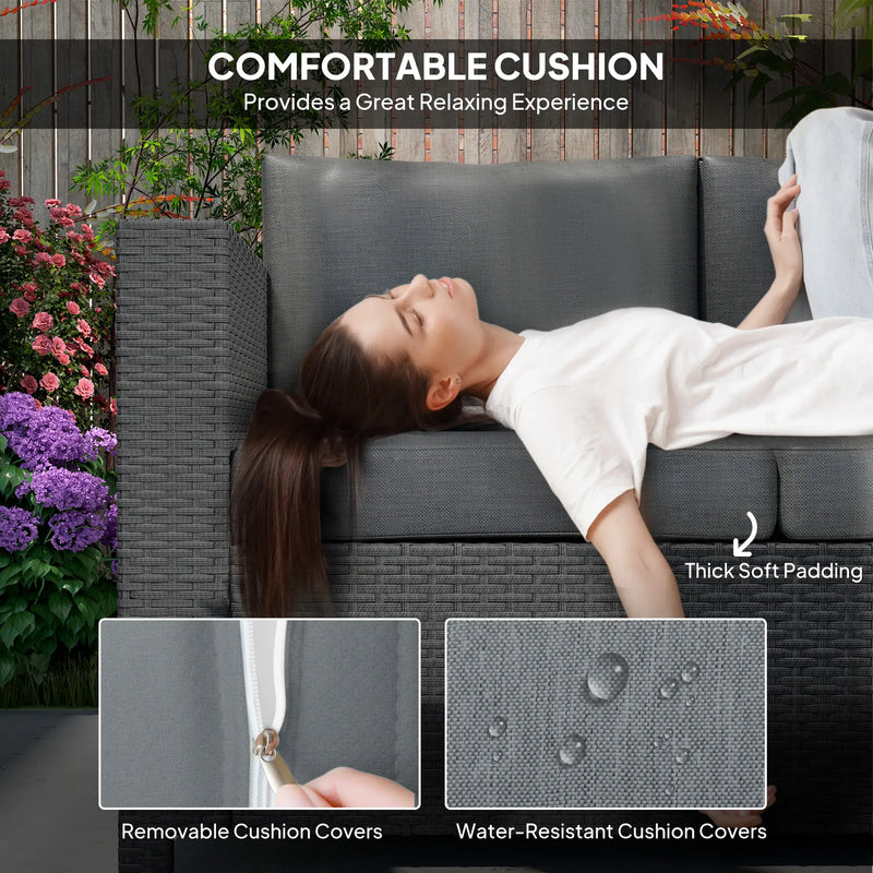 Pending - Aosom Outsunny Deluxe 3 Seat Rattan Wicker Patio Sofa with Cushion - Available in 3 Colours