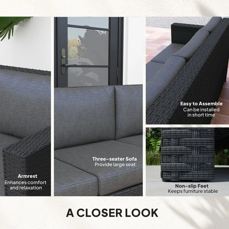 Pending - Aosom Outsunny Deluxe 3 Seat Rattan Wicker Patio Sofa with Cushion - Available in 3 Colours