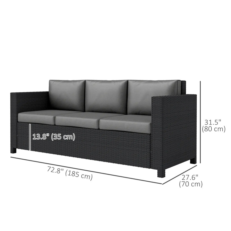 Pending - Aosom Outsunny Deluxe 3 Seat Rattan Wicker Patio Sofa with Cushion - Available in 3 Colours