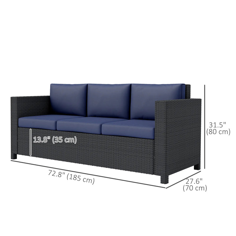 Pending - Aosom Outsunny Deluxe 3 Seat Rattan Wicker Patio Sofa with Cushion - Available in 3 Colours