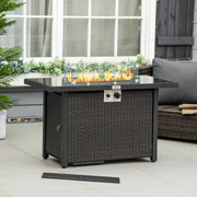 Pending - Aosom Outsunny Propane Fire Pit Table 43" Outdoor Square Fire Table, 50,000 Btu Pulse-Ignition Wicker Firepit Furniture with Glass Wind Guard, Blue Glass Rock, Csa Certification, Coffee - Available in 4 Colours