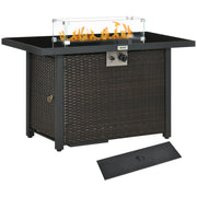 Pending - Aosom Outsunny Propane Fire Pit Table 43" Outdoor Square Fire Table, 50,000 Btu Pulse-Ignition Wicker Firepit Furniture with Glass Wind Guard, Blue Glass Rock, Csa Certification, Coffee - Available in 4 Colours