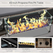 Pending - Aosom Outsunny Propane Fire Pit Table 43" Outdoor Square Fire Table, 50,000 Btu Pulse-Ignition Wicker Firepit Furniture with Glass Wind Guard, Blue Glass Rock, Csa Certification, Coffee - Available in 4 Colours